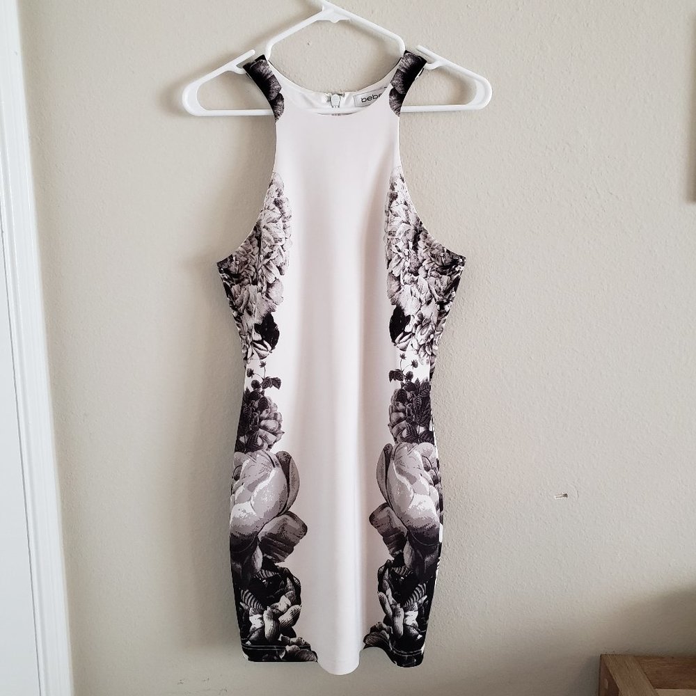 Bebe Rose Floral Black White Halter Mini Dress SP